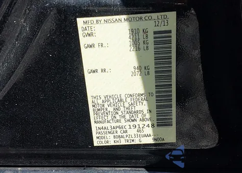 2014 Nissan Altima 2.5 z USA, uszkodzony, nr VIN 1N4AL3AP6EC191248